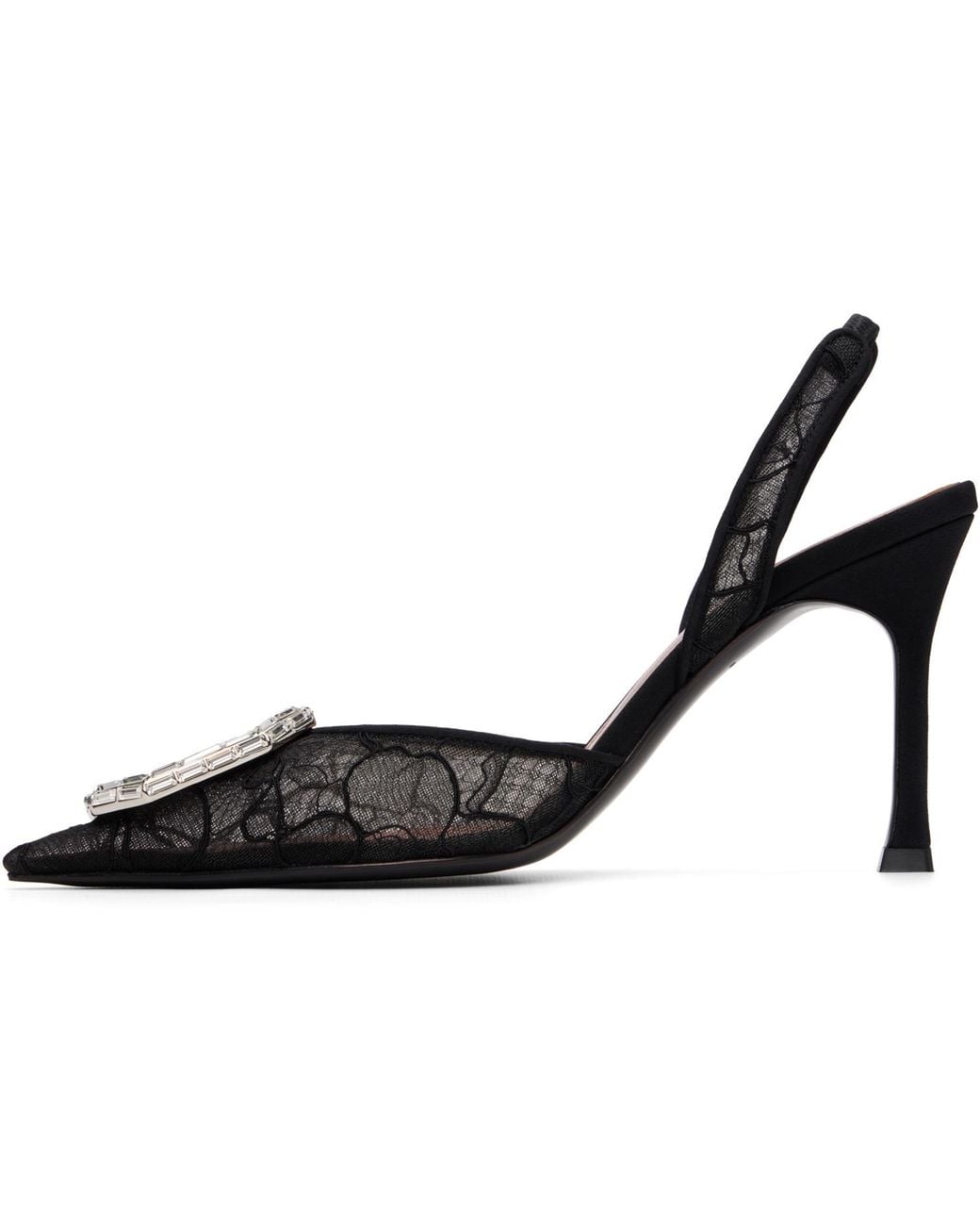 AMINA MUADDI Black Camelia Lace Sling 90 Heels
