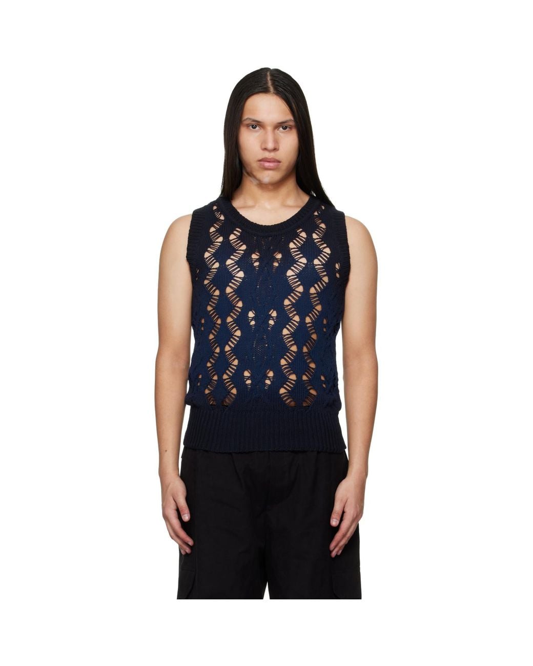 Egonlab Blue Textured Knit Tank Top for men