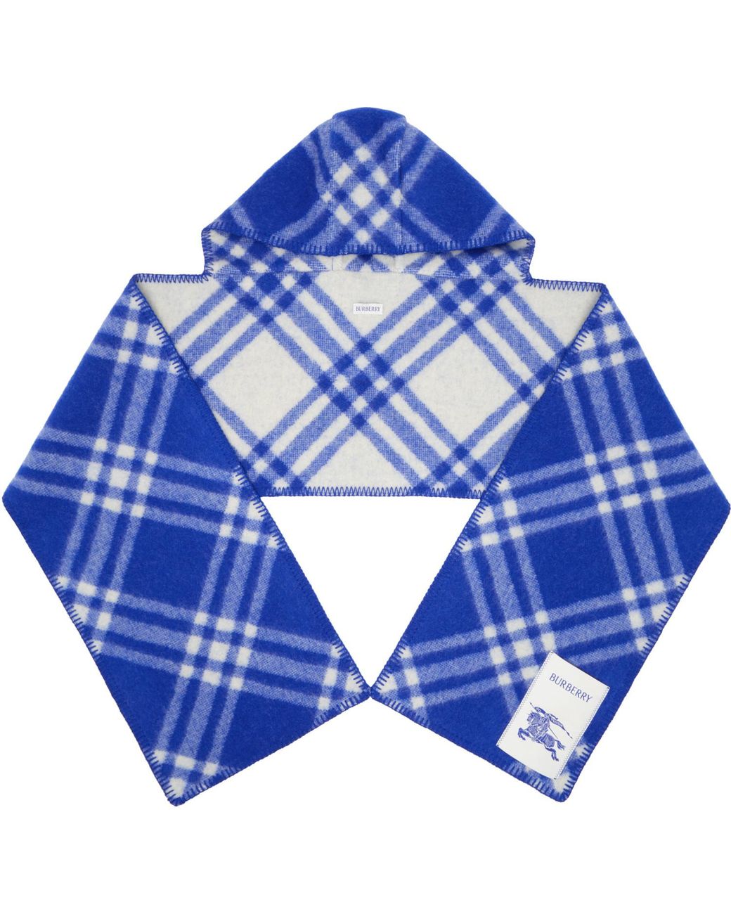Burberry Blue Check Wool Hooded Scarf