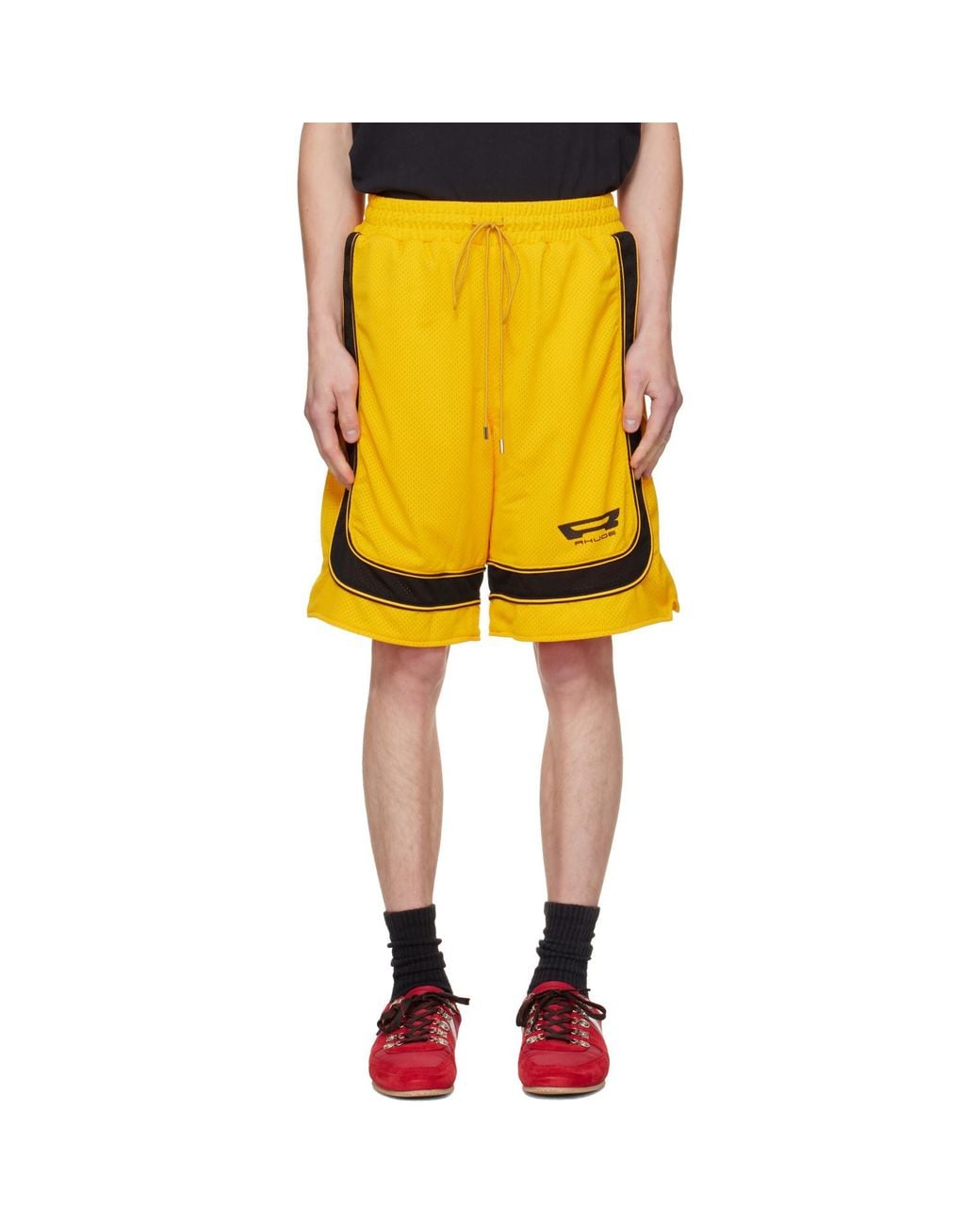 Rhude Yellow Campione Baggy Mesh Shorts for men