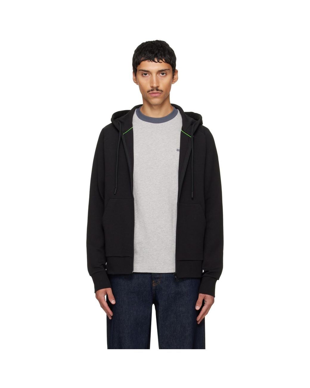 Boss Black Puff Logo Stretch-Cotton Zip-Up Hoodie for men