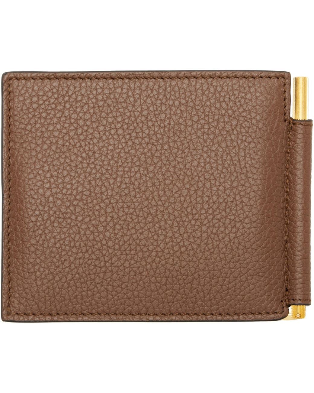 Tom Ford Brown Grained Leather Money Clip Wallet for men