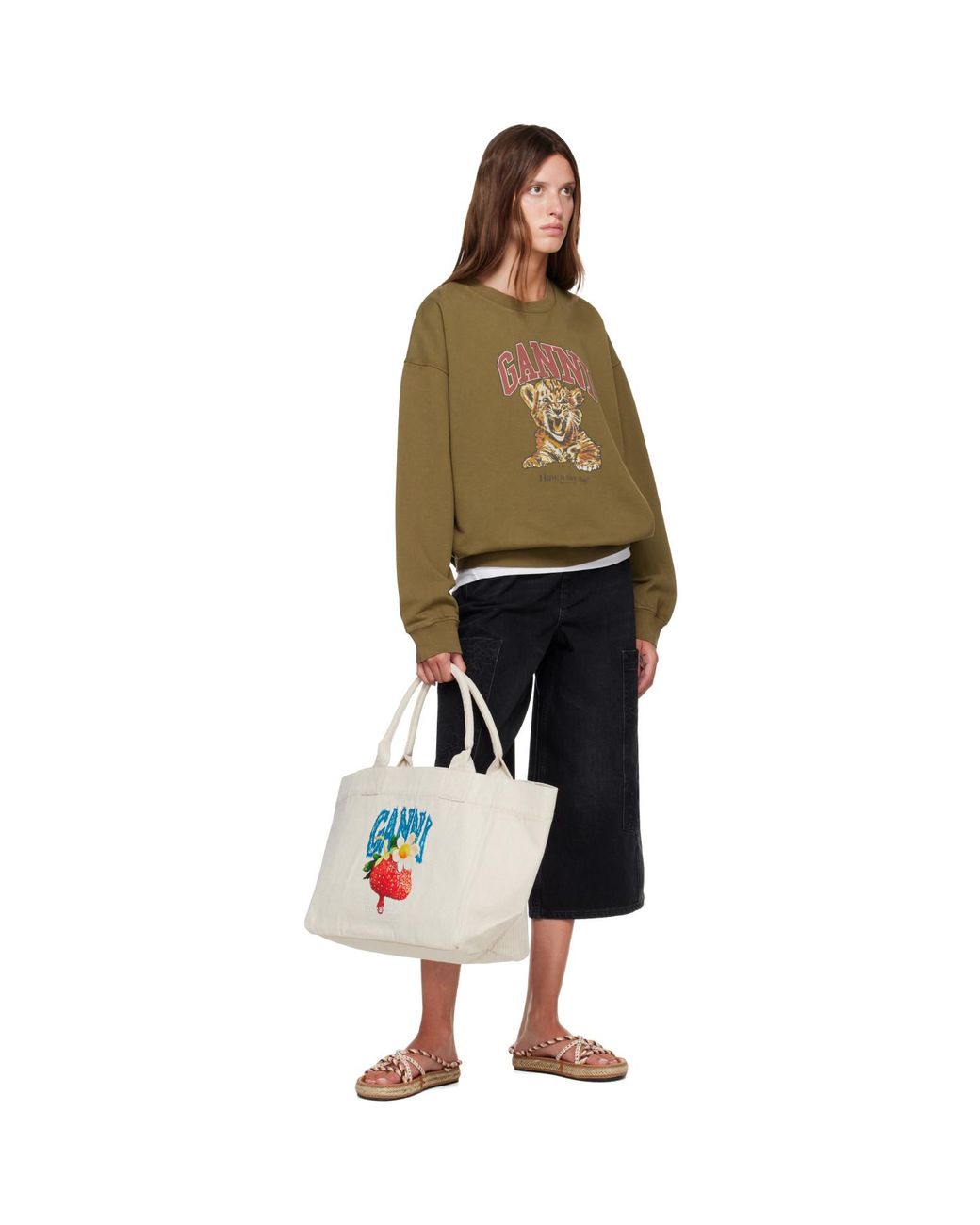 Ganni Red Medium Trapeze Shopper Strawberry Print Tote