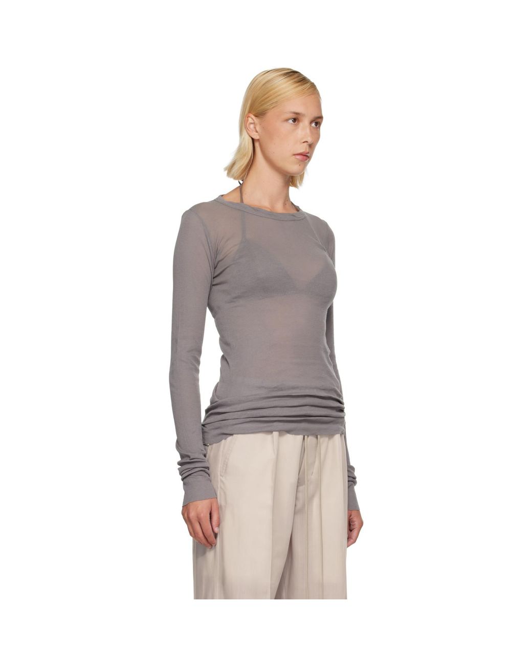 Rick Owens Gray Tower Rib Ls T-Shirt