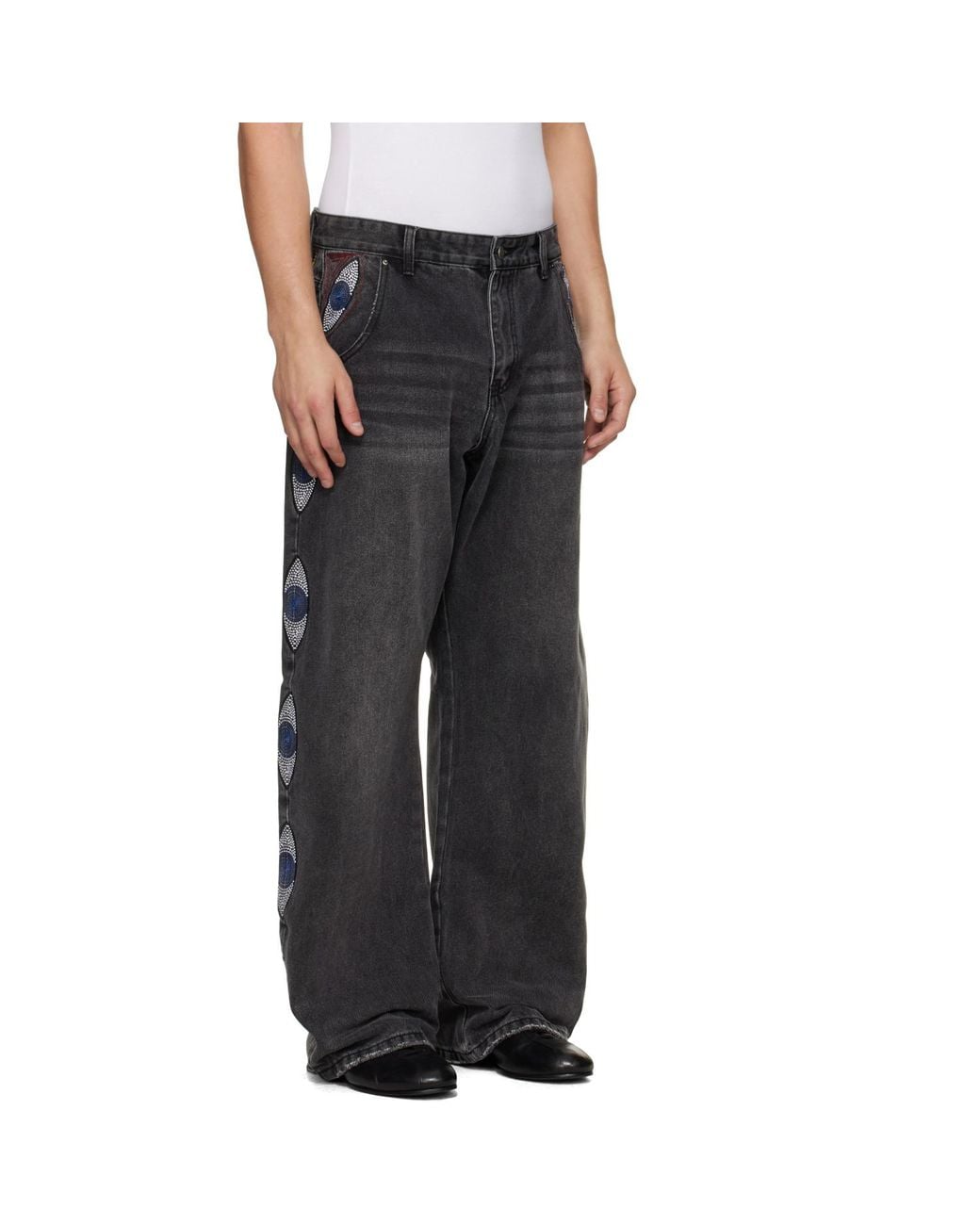 Kidsuper Gray 'Eye' Embroidered Jeans for men