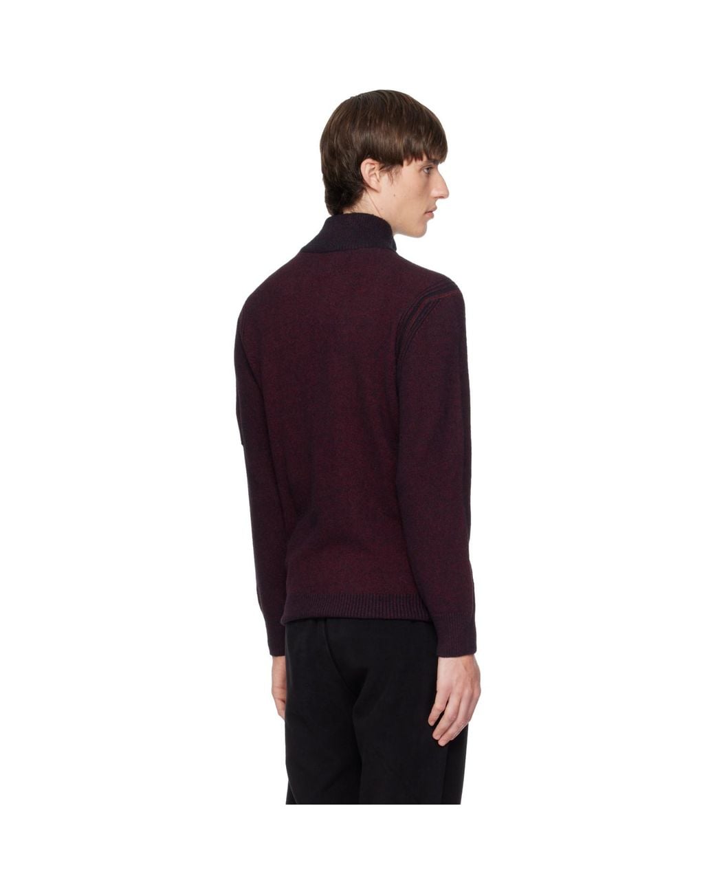 C P Company Purple Burgundy Polo Collar Knit Lens Sweater for men