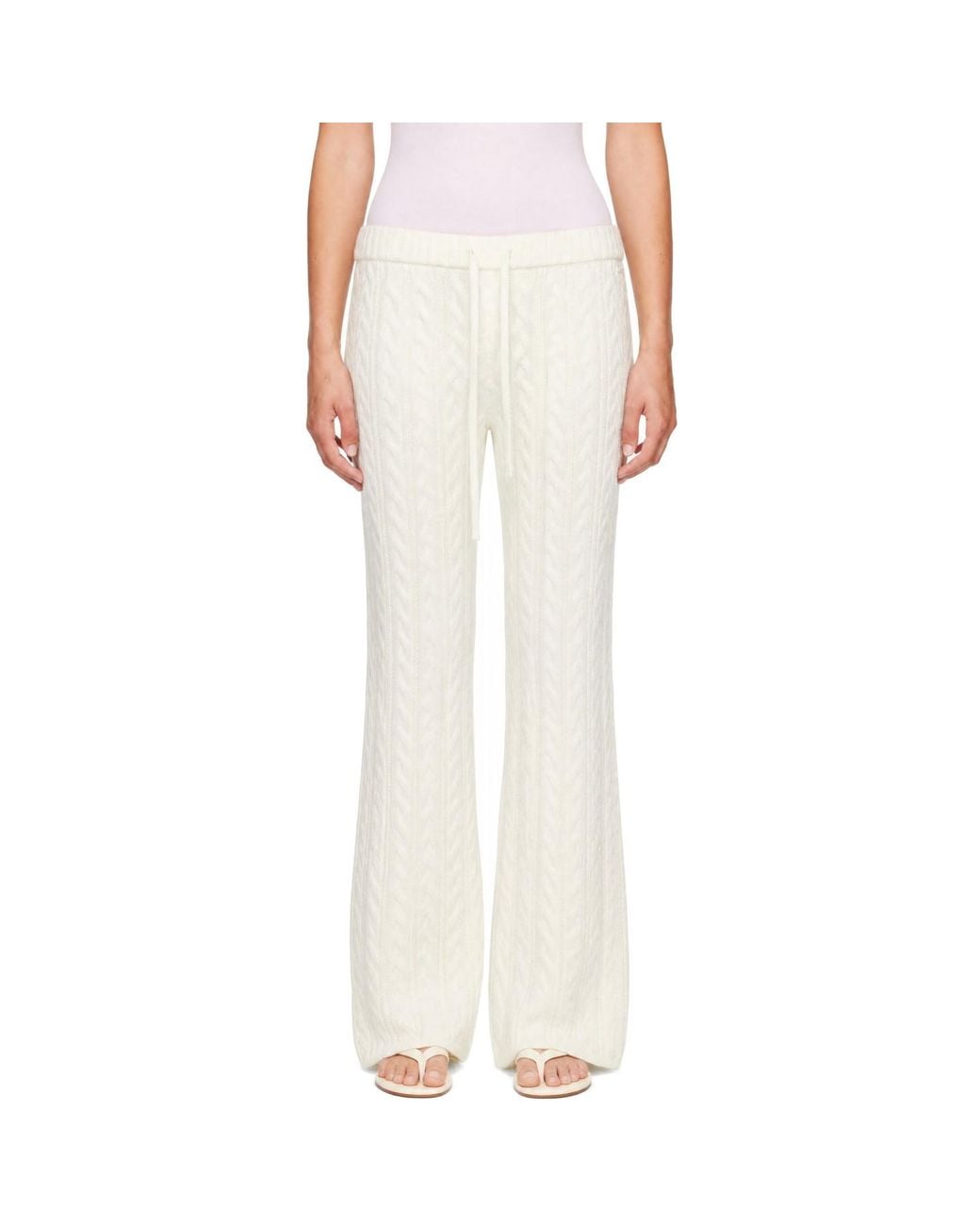 Skims White Sweater Knit Cable Straight Leg Lounge Pants