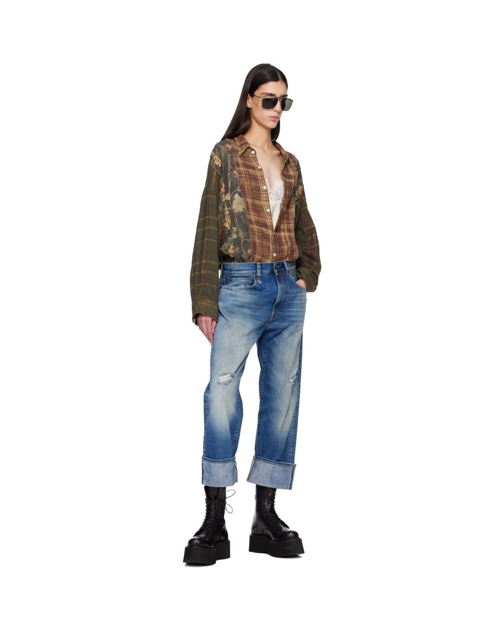 R13 Blue Cuffed X-Boyfriend Jeans