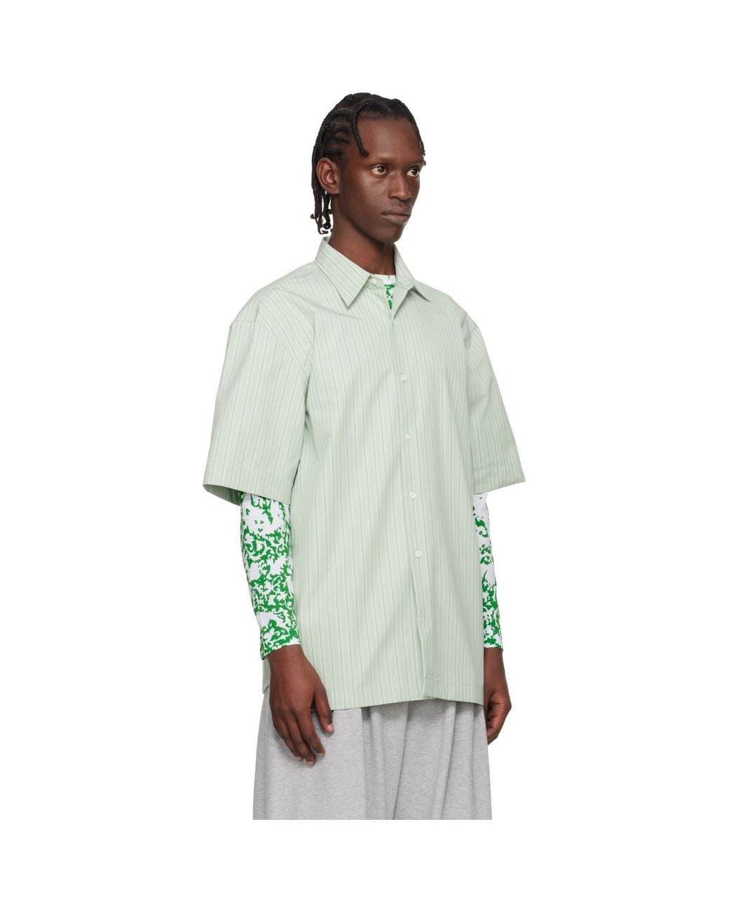 Dries Van Noten Green Striped Shirt for men