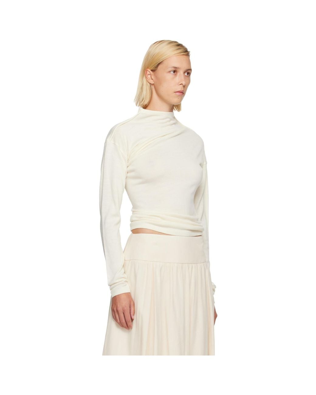 LE17SEPTEMBRE Natural Off- Wool Blend Draped Knit T-Shirt