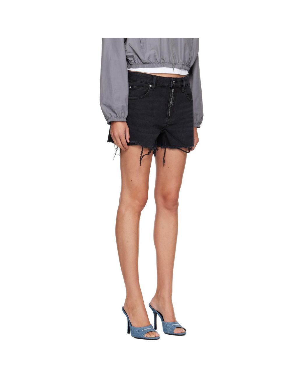 Alexander Wang Blue Relaxed Hotfix Logo Fly Denim Shorts