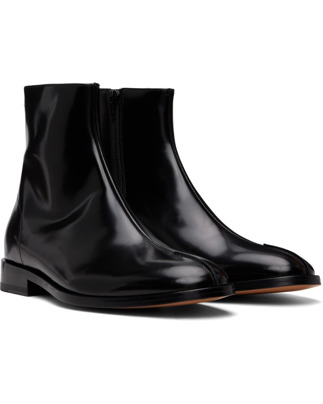 MM6 by Maison Margiela Black Polished Leather Ankle Boots for men