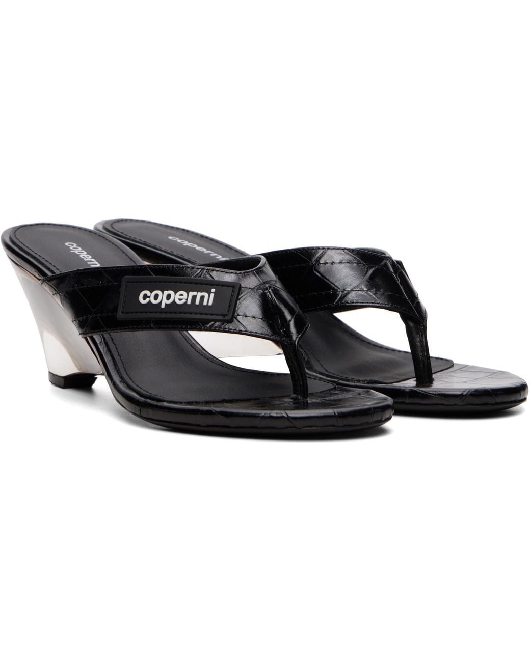 Coperni Black Croco Lift Flip Flops Heeled Sandals
