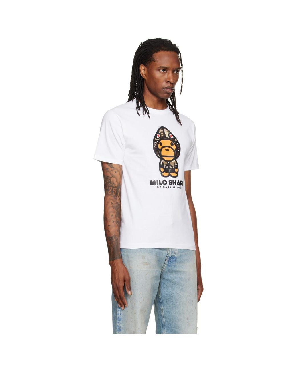 A Bathing Ape White Color Camo 'Milo Shark' Fzh T-Shirt for men