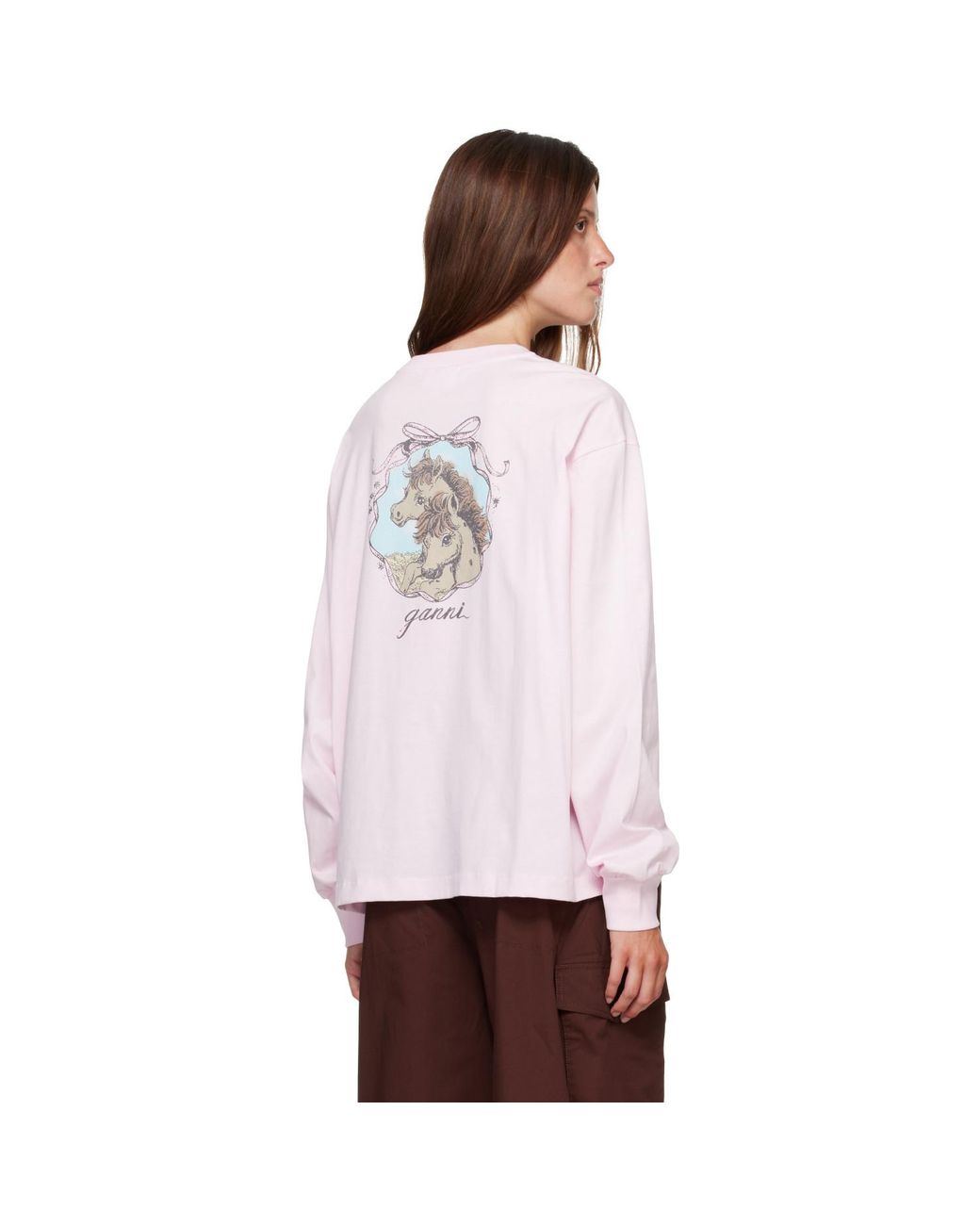 Ganni White Qixi Print Longsleeve Future Jersey T-Shirt