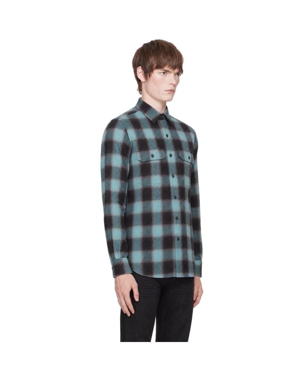 Tom Ford Blue Brushed Check Military Fit Shirt for men