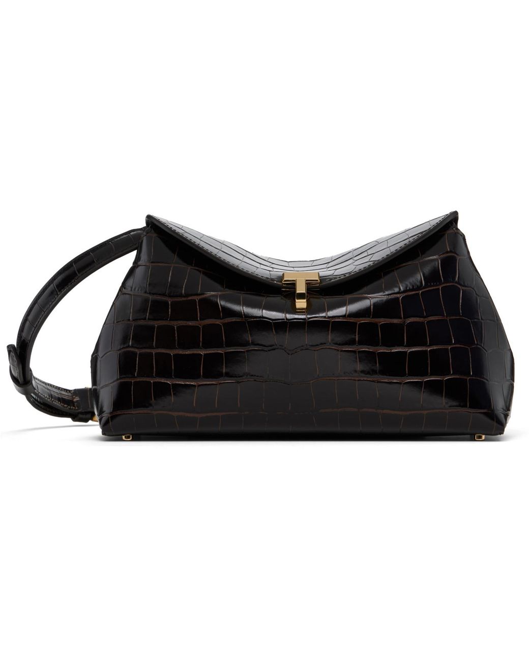 Totême Black T-Lock Croco-Embossed Clutch