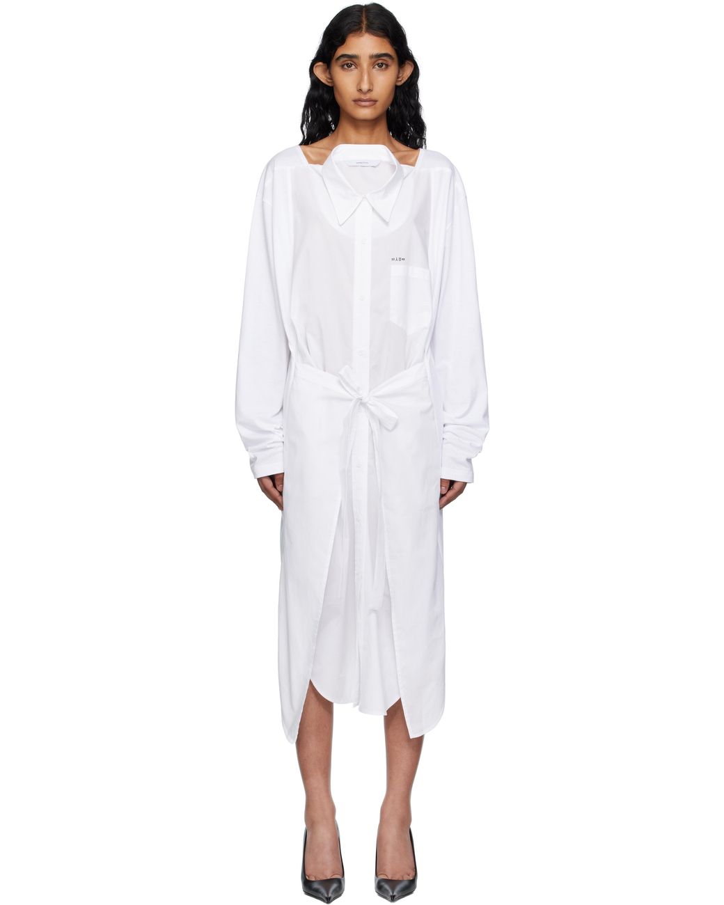 Pushbutton Black Movable Collar Wrap Midi Dress