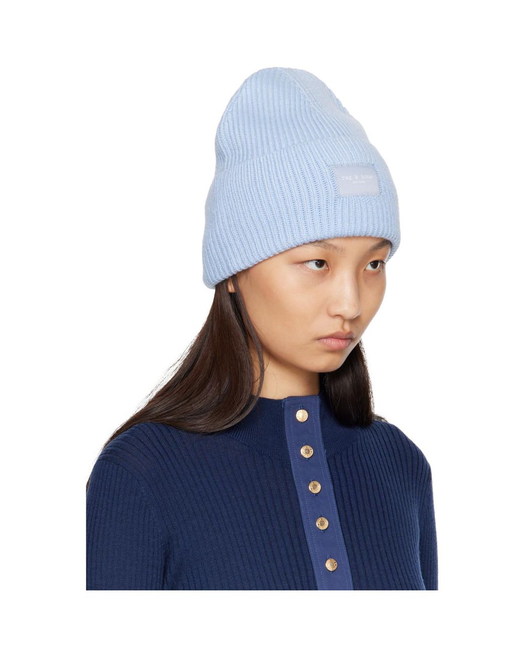 Rag & Bone Blue Blake Rib-Knit Beanie