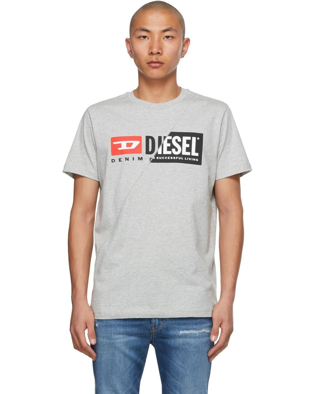 DIESEL Cotton Grey Diego-cuty T-shirt in Gray for Men | Lyst