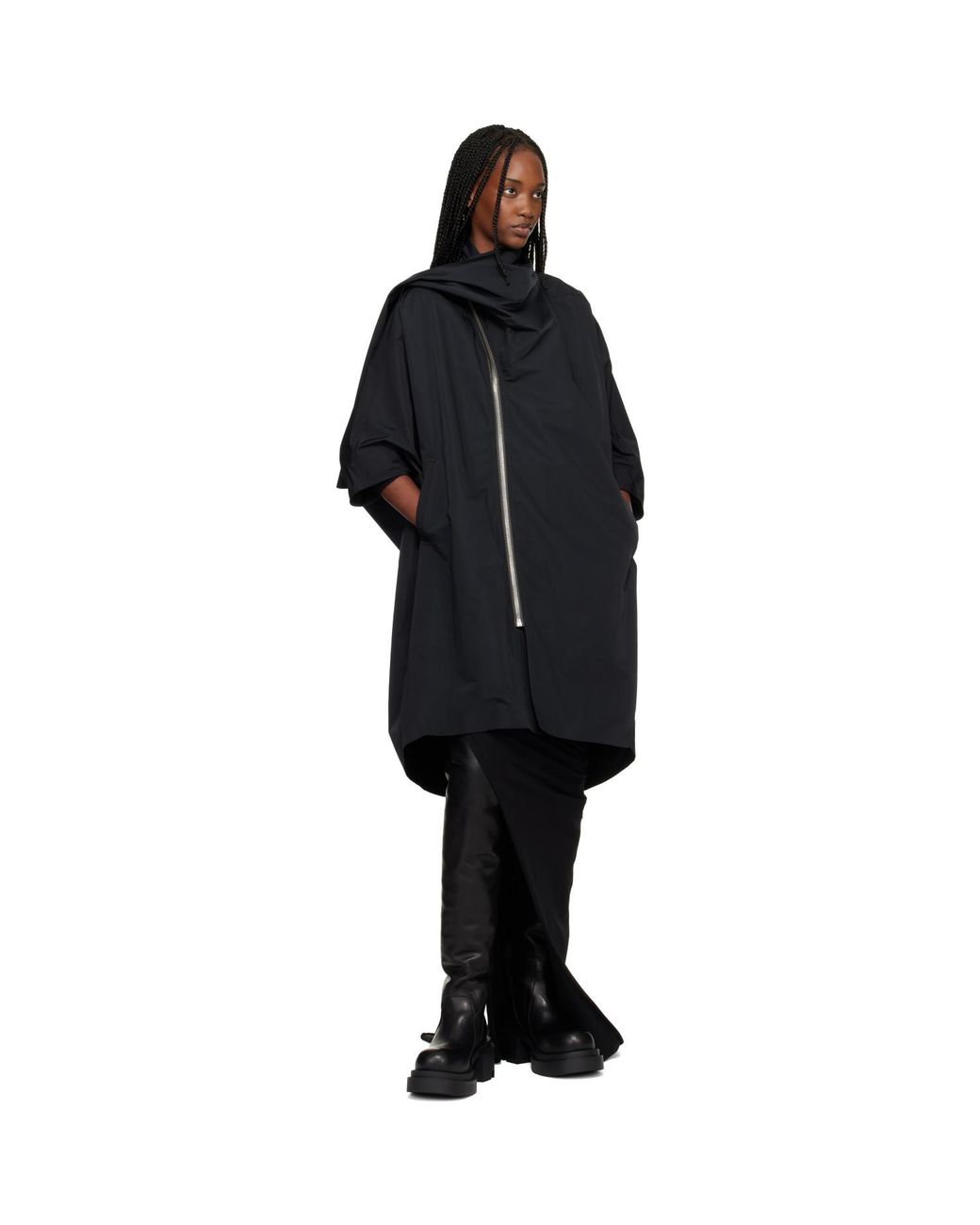 Rick Owens Black Temple Sail Biker Coat
