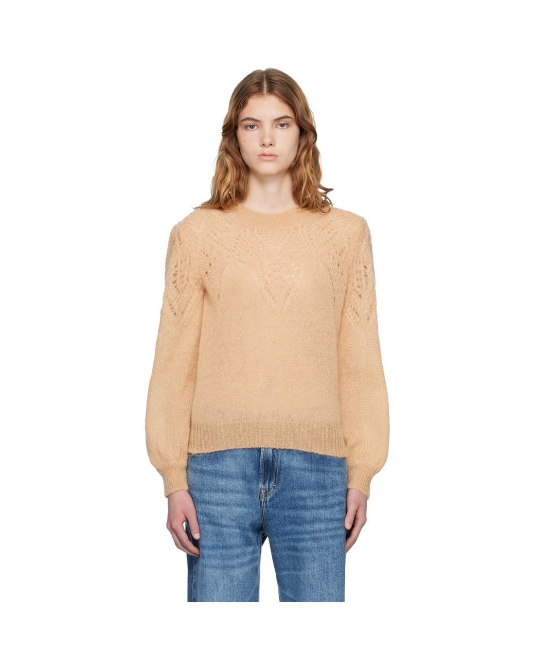 Isabel Marant Blue Tan Jenia Openwork Mohair Knit Sweater