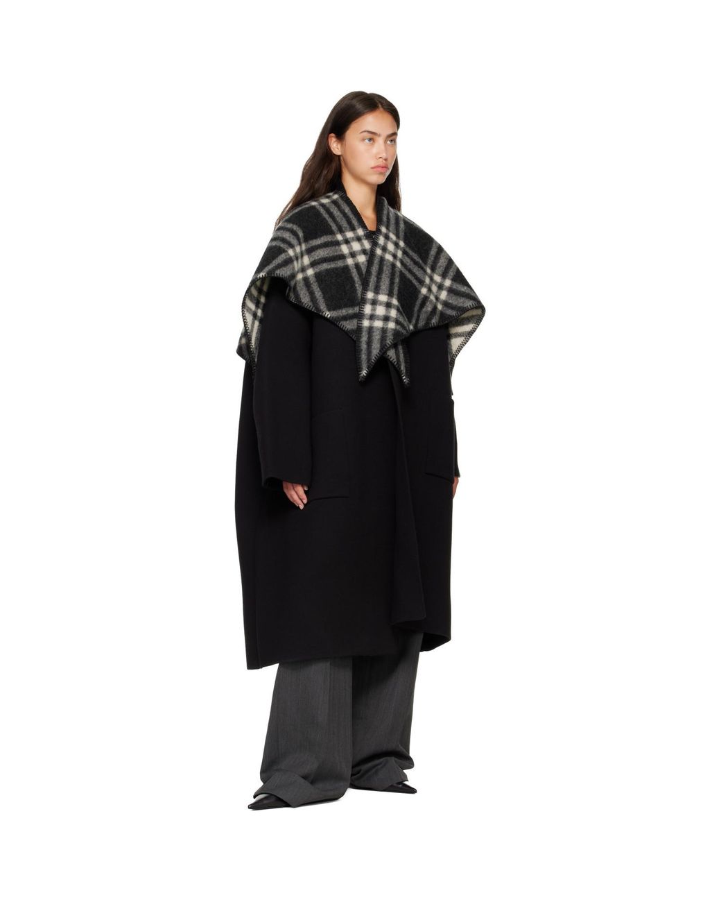 Burberry Black Check Wool Capelet Scarf