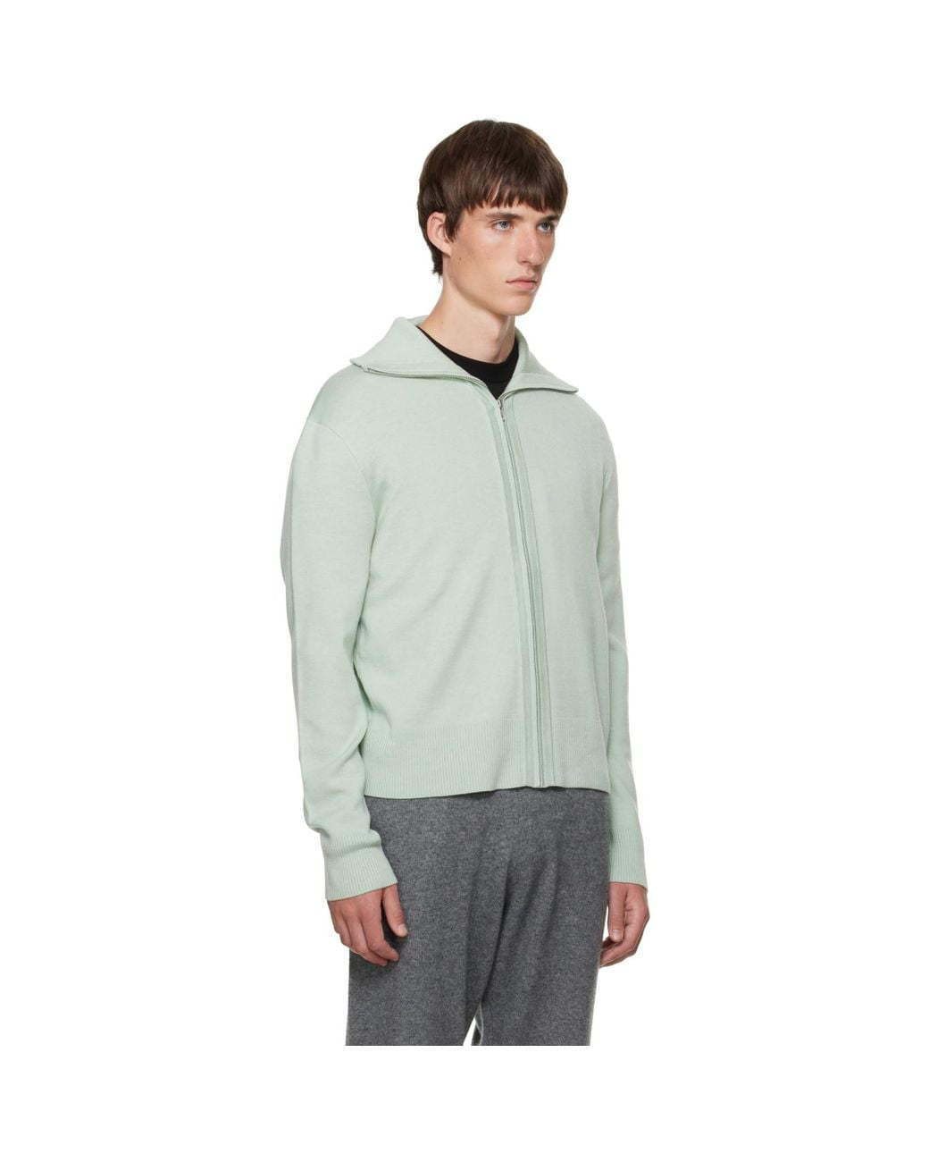 Entire studios Green Knit Zip Up Cardigan for men