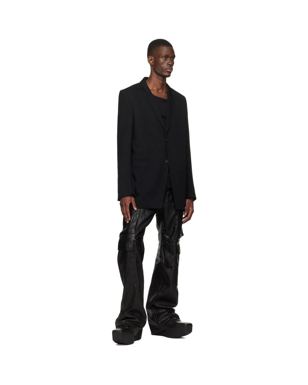 Rick Owens Black Temple Geth Leather Cargo Pants for men