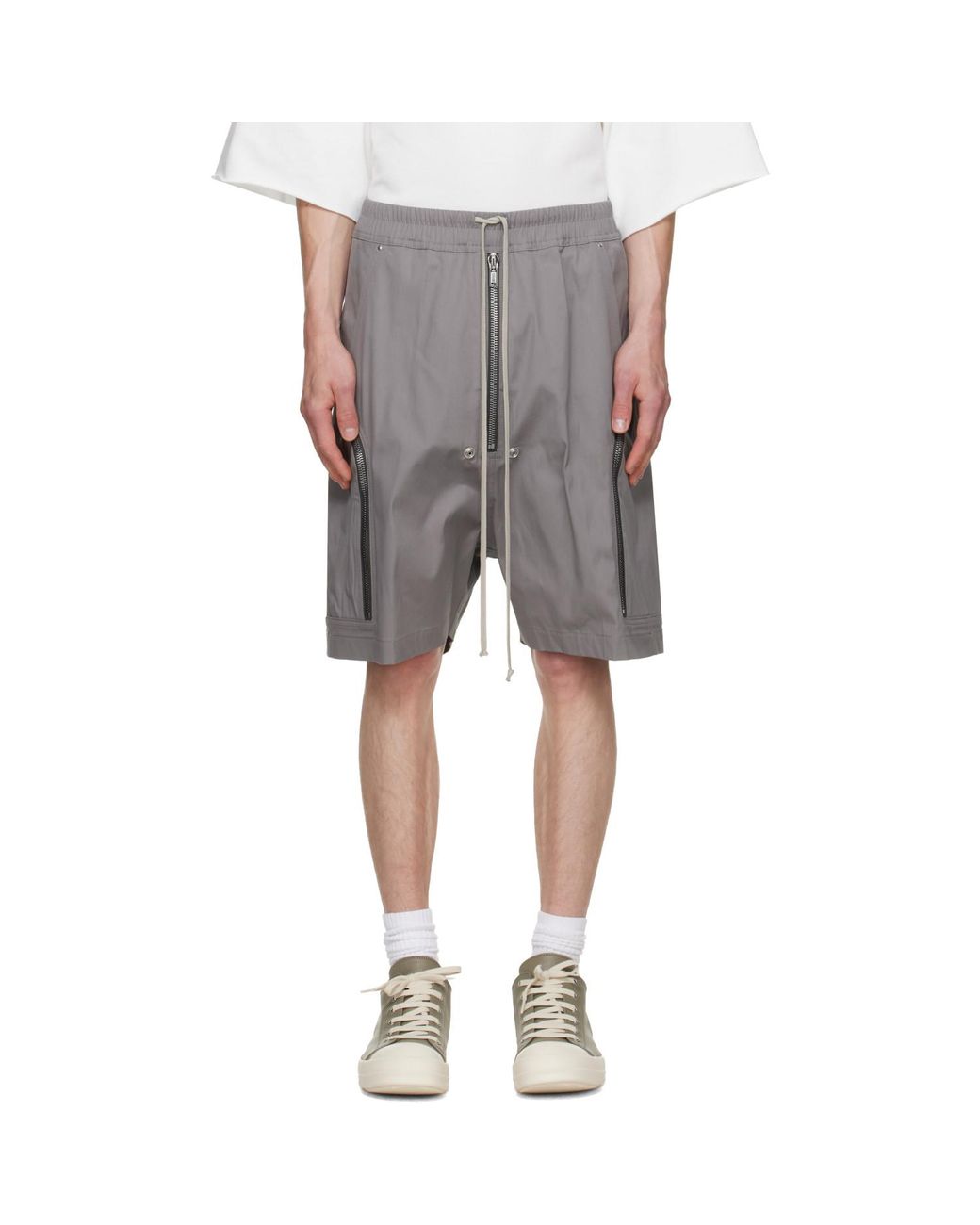 Rick Owens Gray Tower Heizer Cargo Shorts for men