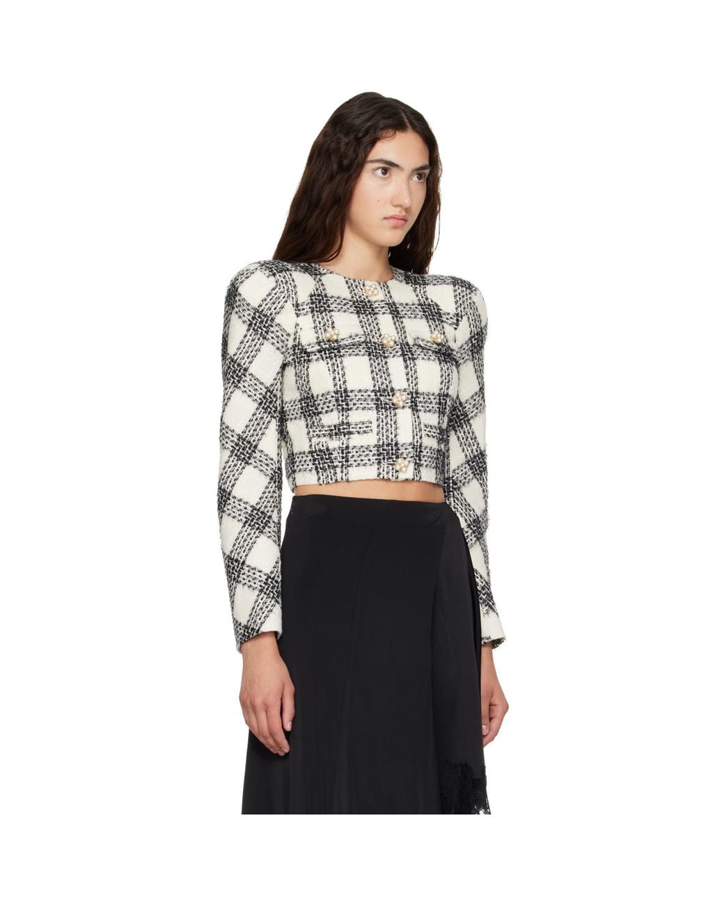 Vetements Black Round Shoulder Tweed Jacket