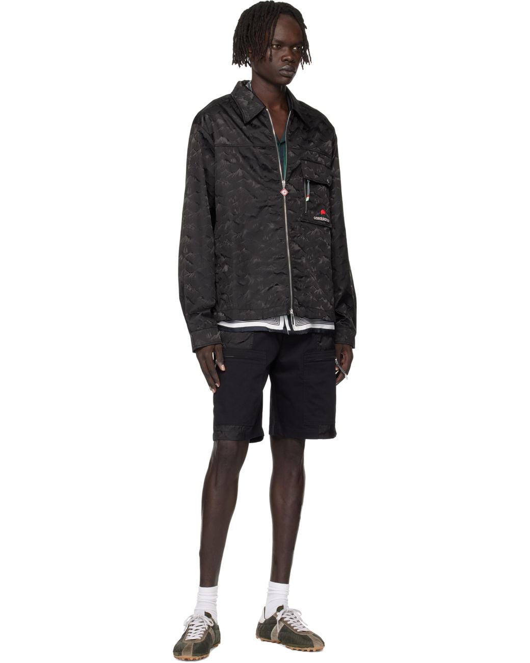 Casablanca Black Nylon Mountain Camo Cargo Shorts for men