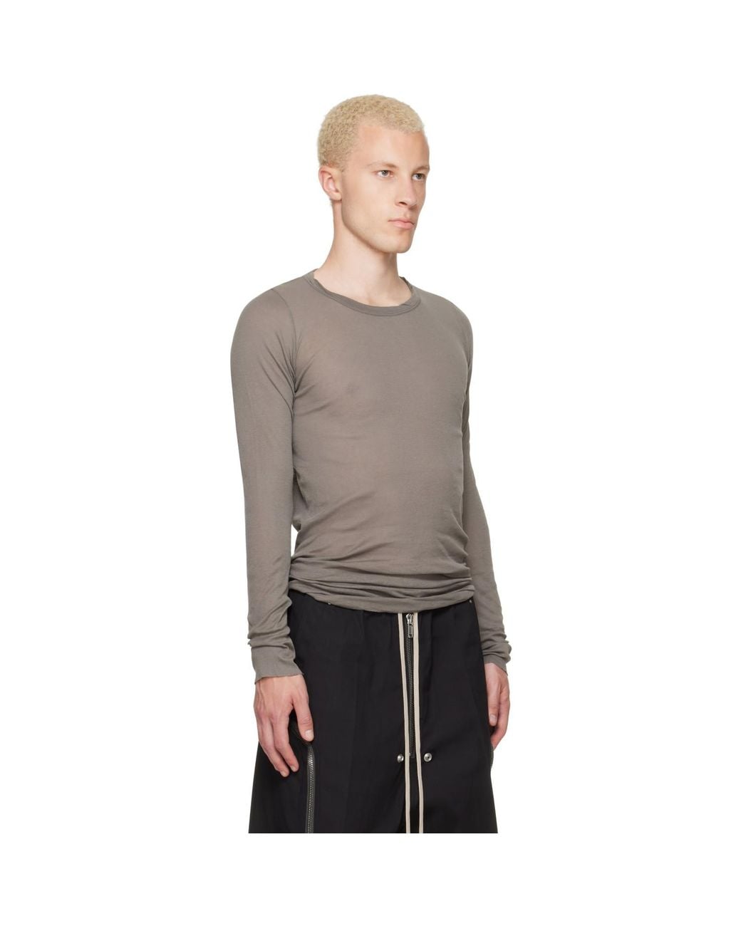 Rick Owens Gray Tower Rib Ls T-Shirt for men