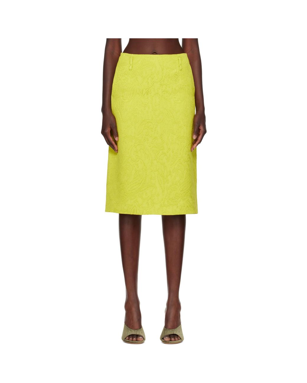 Dries Van Noten Yellow Matelassé Midi Skirt