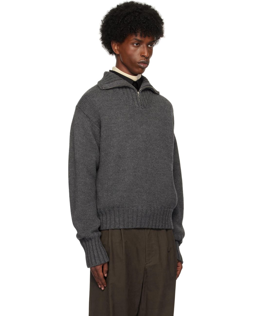 AURALEE Wool Soft Cord Knit Half Zip Sweater in Black for AURALEE Wool Soft Cord Knit Half Zip Sweater in Black for