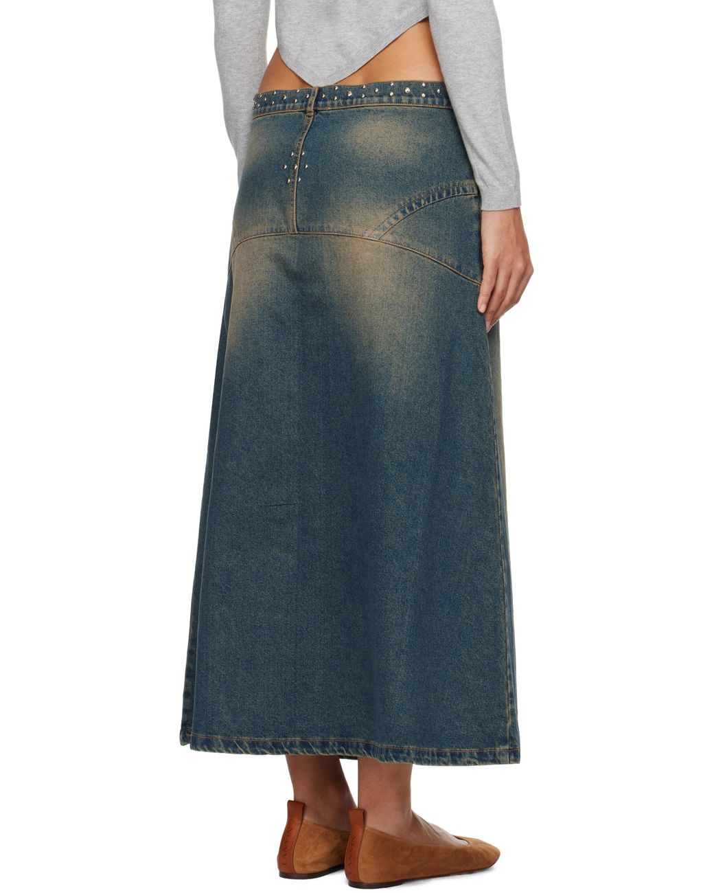 GIMAGUAS Studded Denim Maxi Skirt in Blue | Lyst