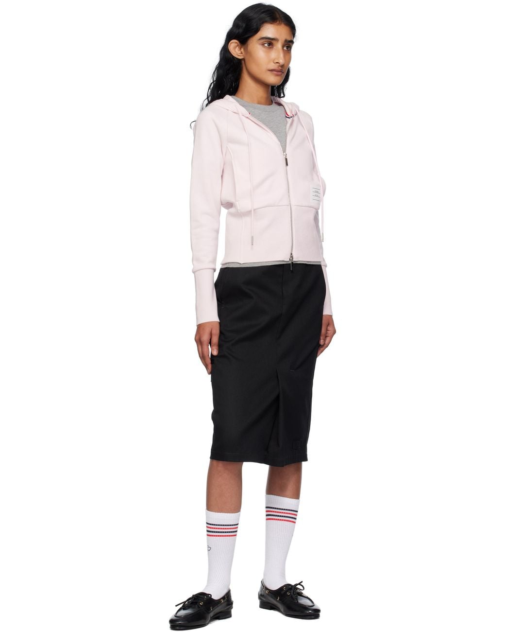 Thom Browne Black Solid Loopback 4-Bar Zip Hoodie