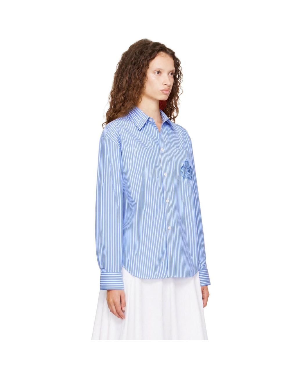 Sporty & Rich Blue Ny Crest Oversized Shirt