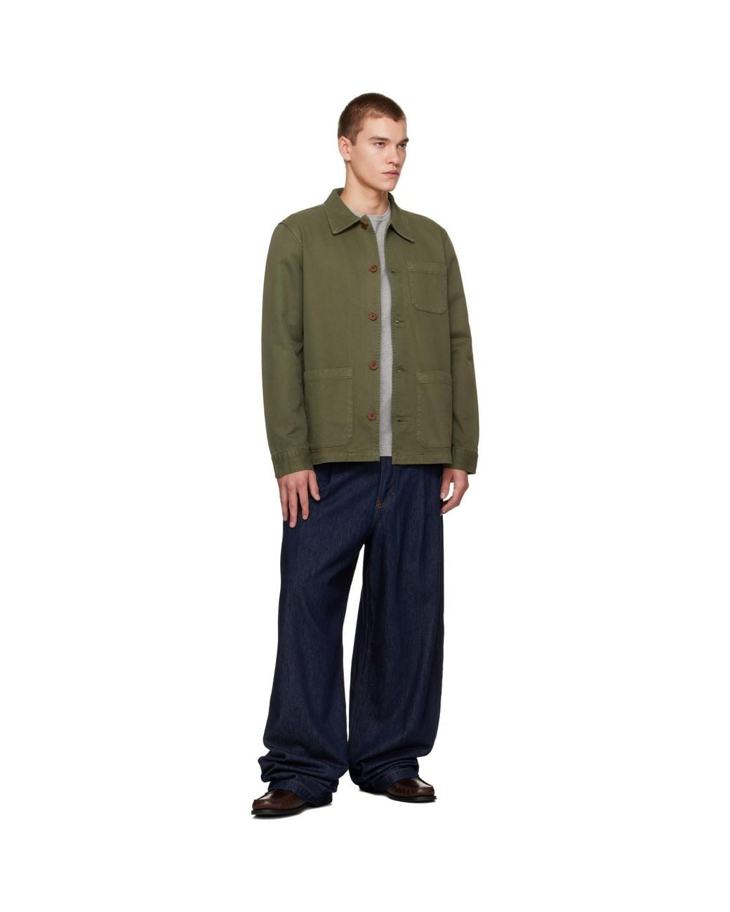 Nudie Jeans Green Khaki Barney Worker Jacket for men