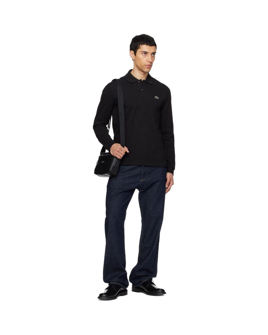 Lacoste Black Ossian Leather Reporter Bag for men