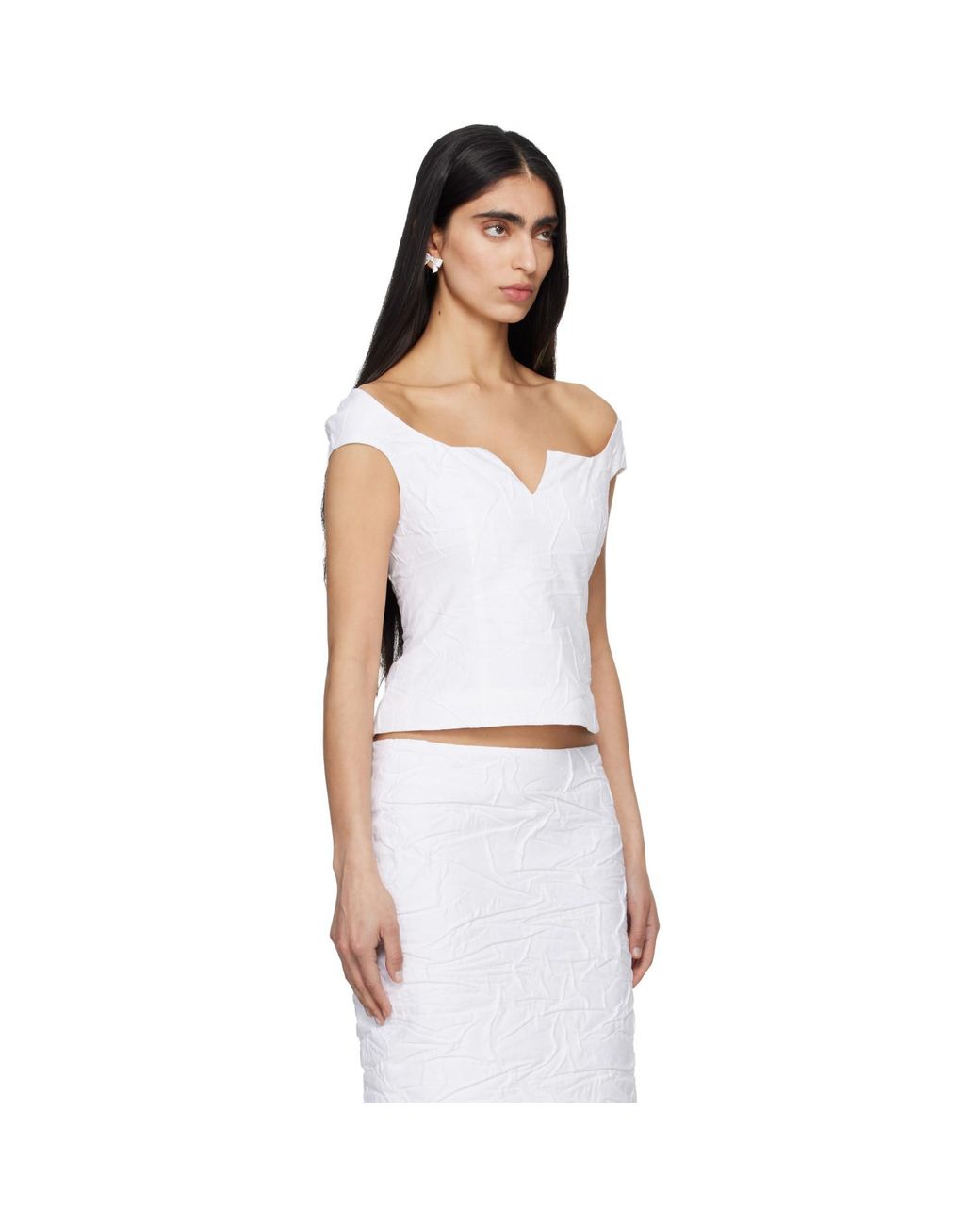 ShuShu/Tong White Cut-Out U-Neck Crop Top
