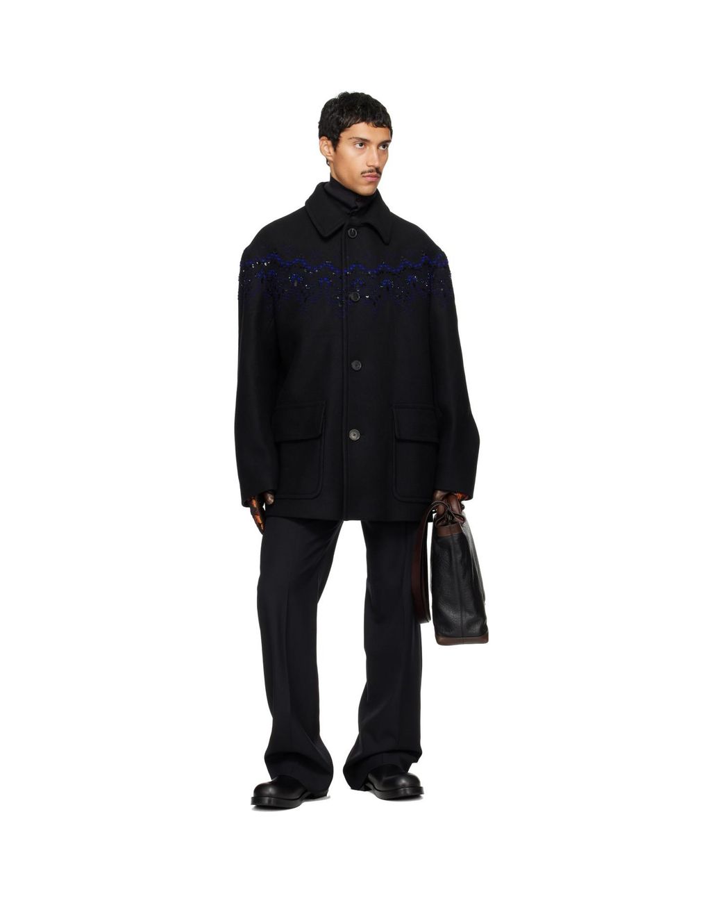 Dries Van Noten Black Wool Coat for men