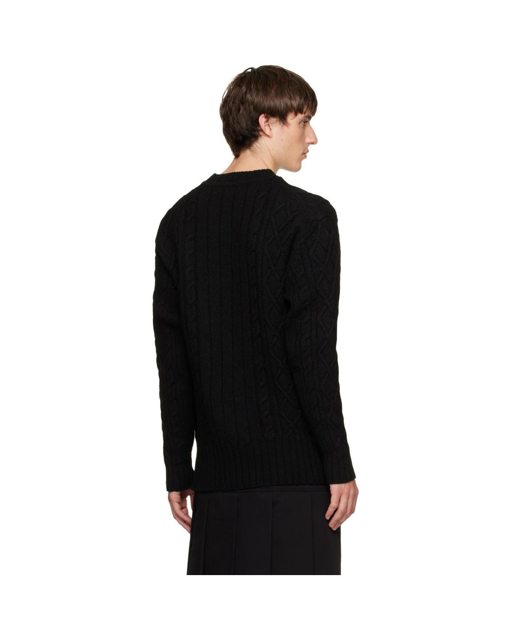 Simone Rocha Black Cable Knit Slash Sweater for men