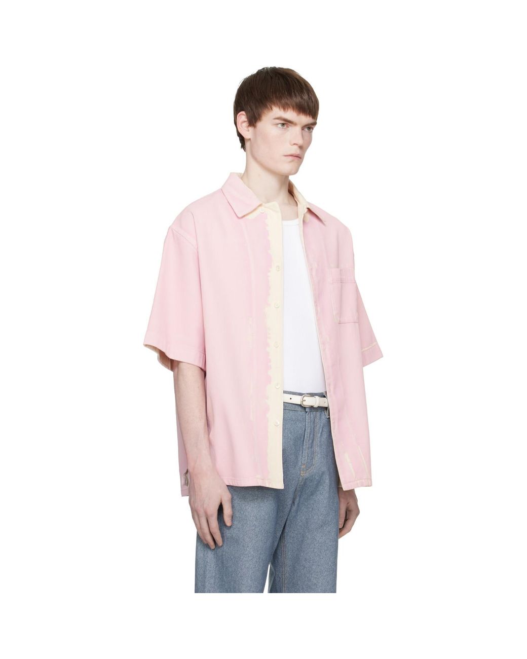 Marni Pink Screen-Printed Denim Shirt for men