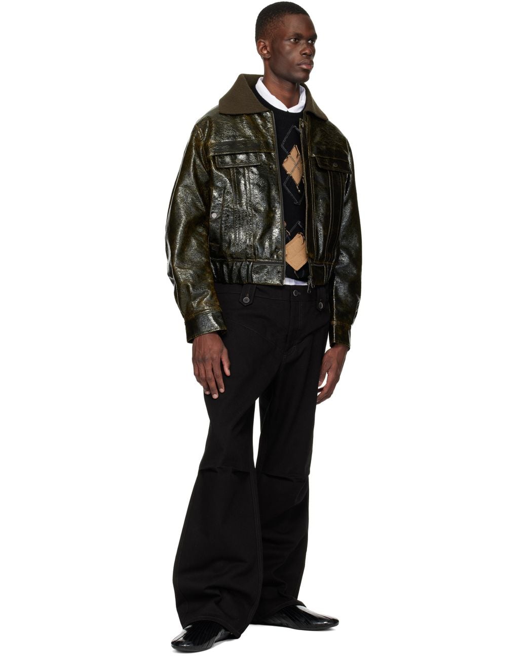 ANDERSSON BELL Black Khaki Ortega26 Faux-Leather Bomber Jacket for men