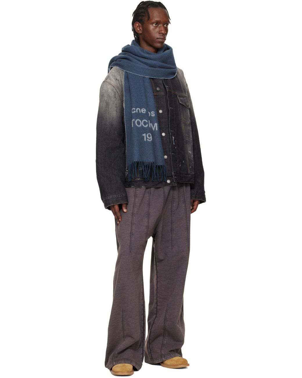 Acne Blue Wide Logo Scarf for men