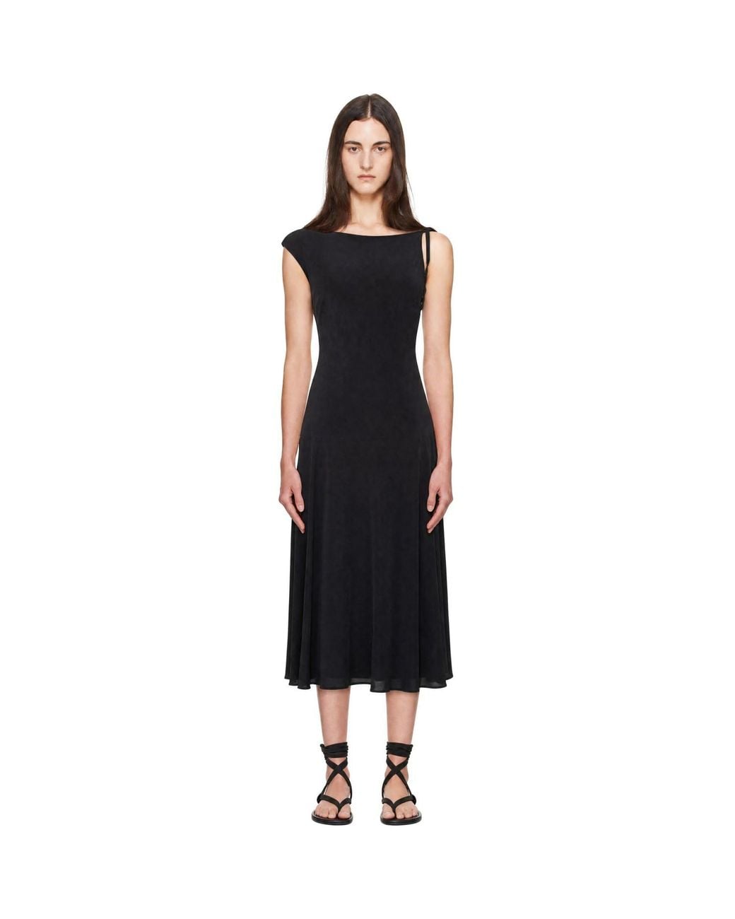 St. Agni Black Silk Drape Back Midi Dress