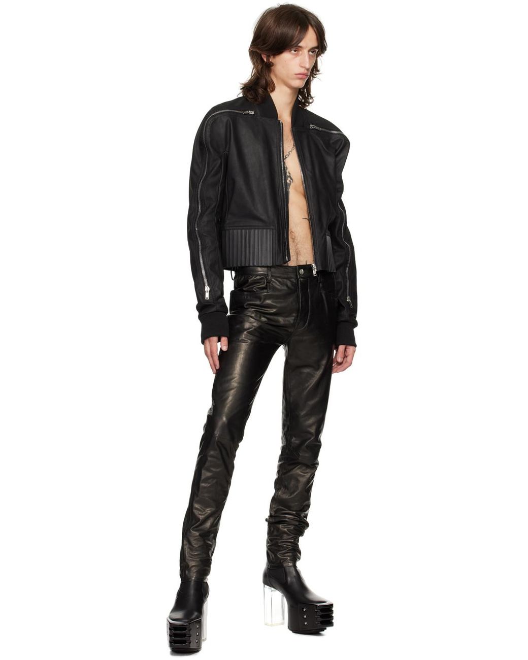 Rick Owens Porterville Seb Zip Leather Bomber Jacket in