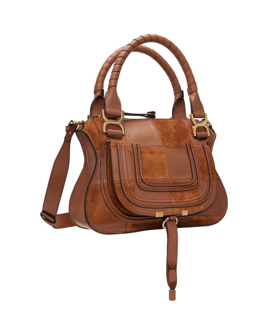 Chloé Brown Grained & Suede Leather Small Marcie Shoulder Bag