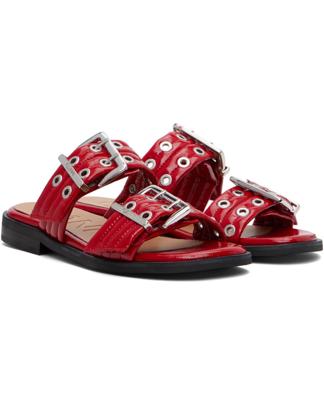 【GANNI】フェミニン バックル ツーストラップ サンダル GANNI: ブラック Feminine Buckle ツーストラップ サンダル